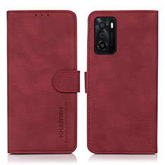 Leather Case Stands Flip Cover Holder D08Y for Oppo A55S 5G Red