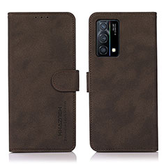Leather Case Stands Flip Cover Holder D08Y for Oppo K9 5G Brown