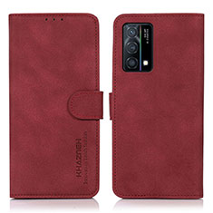 Leather Case Stands Flip Cover Holder D08Y for Oppo K9 5G Red