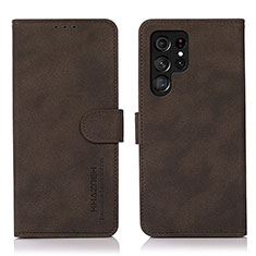 Leather Case Stands Flip Cover Holder D08Y for Samsung Galaxy S21 Ultra 5G Brown