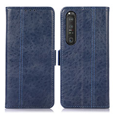 Leather Case Stands Flip Cover Holder D08Y for Sony Xperia 1 III Blue