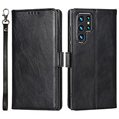 Leather Case Stands Flip Cover Holder D09T for Samsung Galaxy S23 Ultra 5G Black