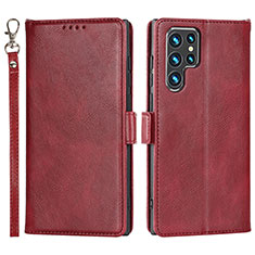 Leather Case Stands Flip Cover Holder D09T for Samsung Galaxy S23 Ultra 5G Red