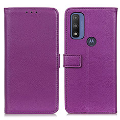 Leather Case Stands Flip Cover Holder D09Y for Motorola Moto G Pure Purple