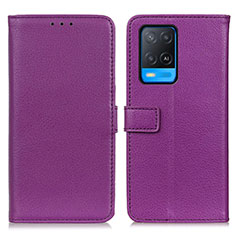 Leather Case Stands Flip Cover Holder D09Y for Oppo A54 4G Purple