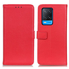 Leather Case Stands Flip Cover Holder D09Y for Oppo A54 4G Red