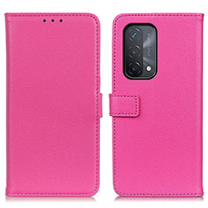 Leather Case Stands Flip Cover Holder D09Y for Oppo A74 5G Hot Pink