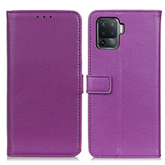 Leather Case Stands Flip Cover Holder D09Y for Oppo F19 Pro Purple