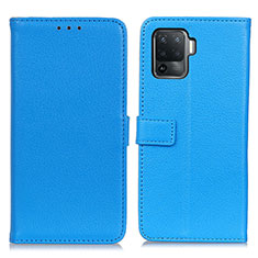 Leather Case Stands Flip Cover Holder D09Y for Oppo Reno5 Lite Sky Blue