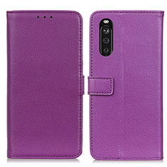 Leather Case Stands Flip Cover Holder D09Y for Sony Xperia 10 III SO-52B Purple