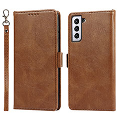 Leather Case Stands Flip Cover Holder D10T for Samsung Galaxy S21 FE 5G Brown