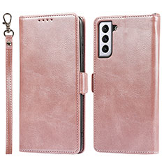 Leather Case Stands Flip Cover Holder D10T for Samsung Galaxy S21 FE 5G Rose Gold