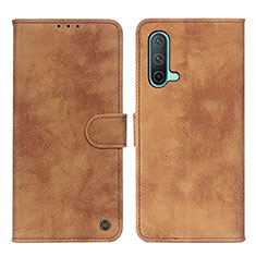 Leather Case Stands Flip Cover Holder D10Y for OnePlus Nord CE 5G Brown