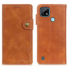 Leather Case Stands Flip Cover Holder D10Y for Realme C21 Brown