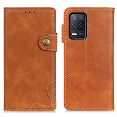 Leather Case Stands Flip Cover Holder D10Y for Realme Q3 5G Brown