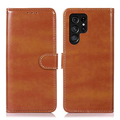 Leather Case Stands Flip Cover Holder D10Y for Samsung Galaxy S22 Ultra 5G Brown