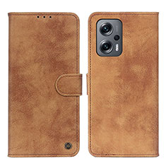 Leather Case Stands Flip Cover Holder D10Y for Xiaomi Redmi Note 12 Turbo 5G Brown