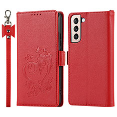 Leather Case Stands Flip Cover Holder D11T for Samsung Galaxy S23 5G Red