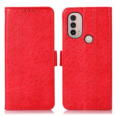 Leather Case Stands Flip Cover Holder D11Y for Motorola Moto E30 Red