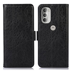 Leather Case Stands Flip Cover Holder D11Y for Motorola Moto G51 5G Black