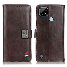 Leather Case Stands Flip Cover Holder D11Y for Realme C21 Brown