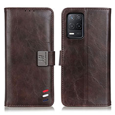 Leather Case Stands Flip Cover Holder D11Y for Realme Q3i 5G Brown