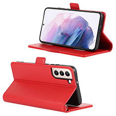 Leather Case Stands Flip Cover Holder D12T for Samsung Galaxy S22 Plus 5G Red