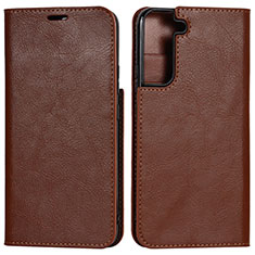 Leather Case Stands Flip Cover Holder D13T for Samsung Galaxy S21 FE 5G Light Brown