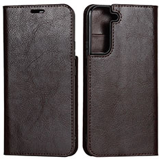 Leather Case Stands Flip Cover Holder D13T for Samsung Galaxy S22 5G Brown