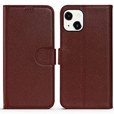 Leather Case Stands Flip Cover Holder DL1 for Apple iPhone 13 Brown
