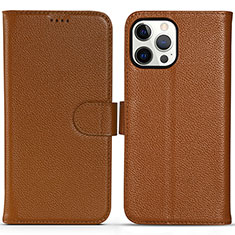 Leather Case Stands Flip Cover Holder DL1 for Apple iPhone 14 Pro Light Brown