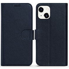 Leather Case Stands Flip Cover Holder DL1 for Apple iPhone 15 Blue