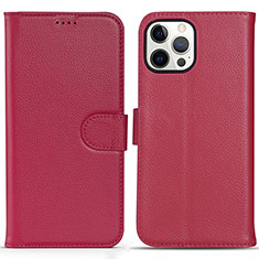 Leather Case Stands Flip Cover Holder DL1 for Apple iPhone 15 Pro Max Hot Pink