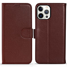 Leather Case Stands Flip Cover Holder DL1 for Apple iPhone 16 Pro Brown