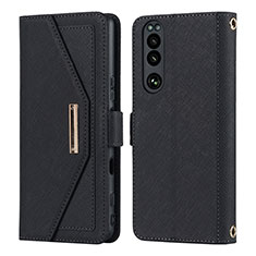 Leather Case Stands Flip Cover Holder DT1 for Sony Xperia 5 III SO-53B Black