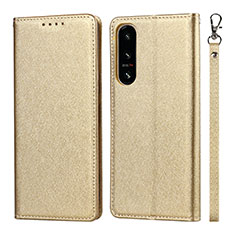 Leather Case Stands Flip Cover Holder DT1 for Sony Xperia 5 IV Gold