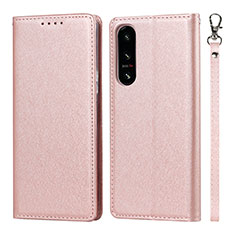 Leather Case Stands Flip Cover Holder DT1 for Sony Xperia 5 IV Rose Gold