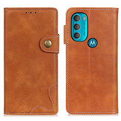 Leather Case Stands Flip Cover Holder DY01 for Motorola Moto G71 5G Brown