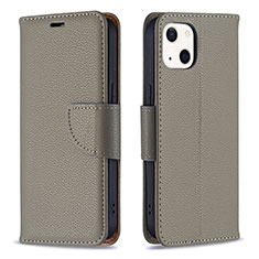 Leather Case Stands Flip Cover Holder for Apple iPhone 13 Gray