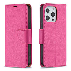 Leather Case Stands Flip Cover Holder for Apple iPhone 15 Pro Max Hot Pink