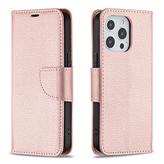 Leather Case Stands Flip Cover Holder for Apple iPhone 15 Pro Max Rose Gold