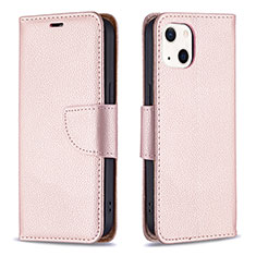 Leather Case Stands Flip Cover Holder for Apple iPhone 15 Rose Gold