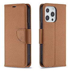 Leather Case Stands Flip Cover Holder for Apple iPhone 16 Pro Brown