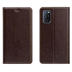 Leather Case Stands Flip Cover Holder for Oppo A52 Brown