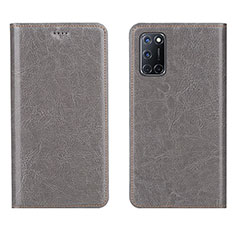 Leather Case Stands Flip Cover Holder for Oppo A72 Gray