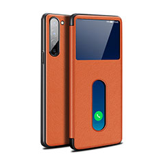 Leather Case Stands Flip Cover Holder for Oppo F15 Orange