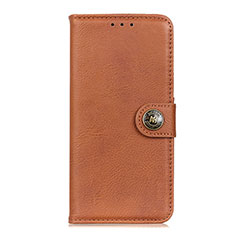 Leather Case Stands Flip Cover Holder for Oppo Reno4 F Light Brown