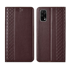 Leather Case Stands Flip Cover Holder for Realme X7 5G Brown