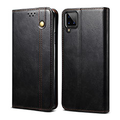 Leather Case Stands Flip Cover Holder for Samsung Galaxy A12 Nacho Black