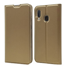 Leather Case Stands Flip Cover Holder for Samsung Galaxy A20e Gold